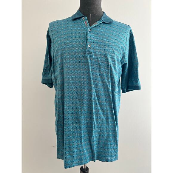 Bobby Jones Italy Polo Golf Shirt 100% Cotton Teal Abstract Size Large JJ